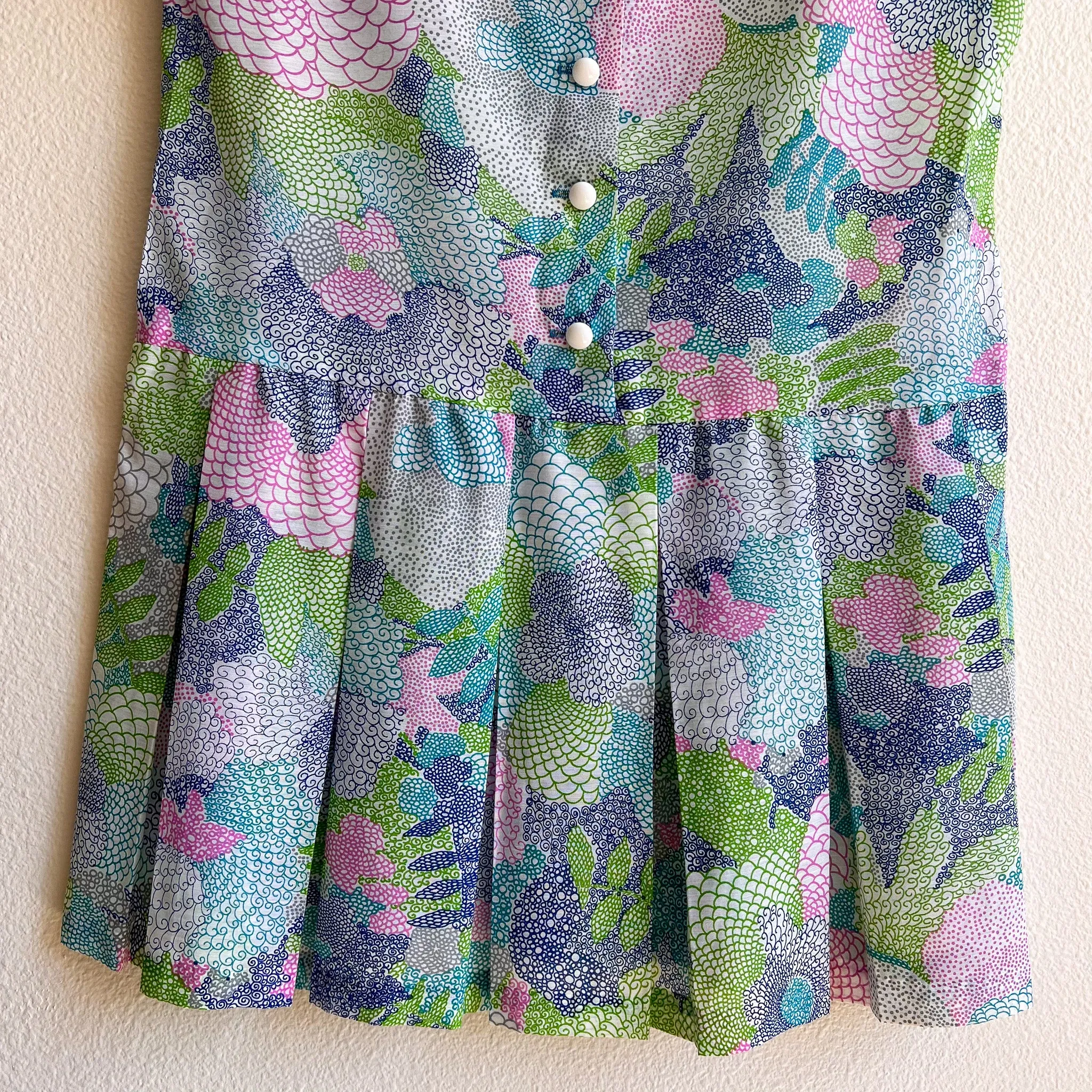 1960s Blue Novelty Print Collared Babydoll Dress (M/L)