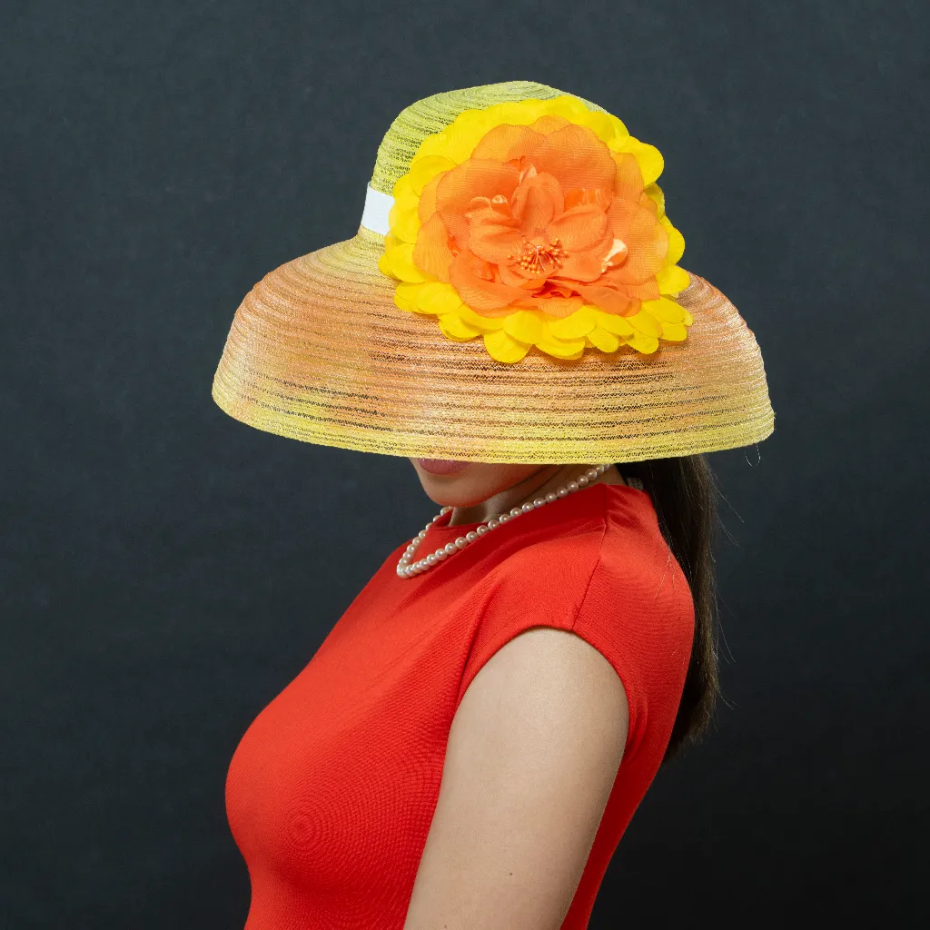 AC4433-Orange and Yellow flower dress hat