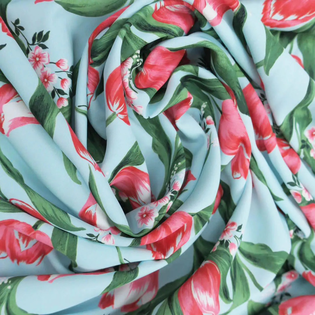 Aqua Background with Multicolor Print  Fabric