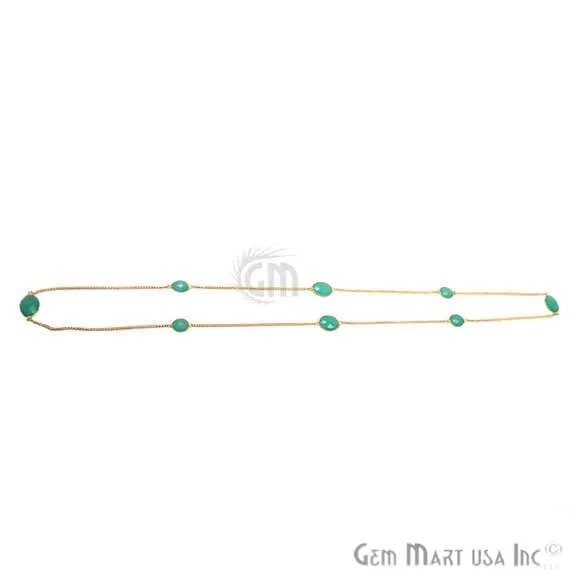 Aqua Chalcedony Bezel Connector Oval Shape Gold Plated 36 Inch Necklace Chain