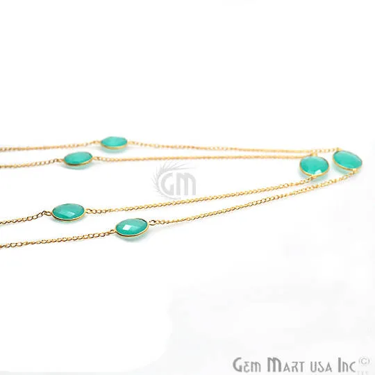 Aqua Chalcedony Bezel Connector Oval Shape Gold Plated 36 Inch Necklace Chain