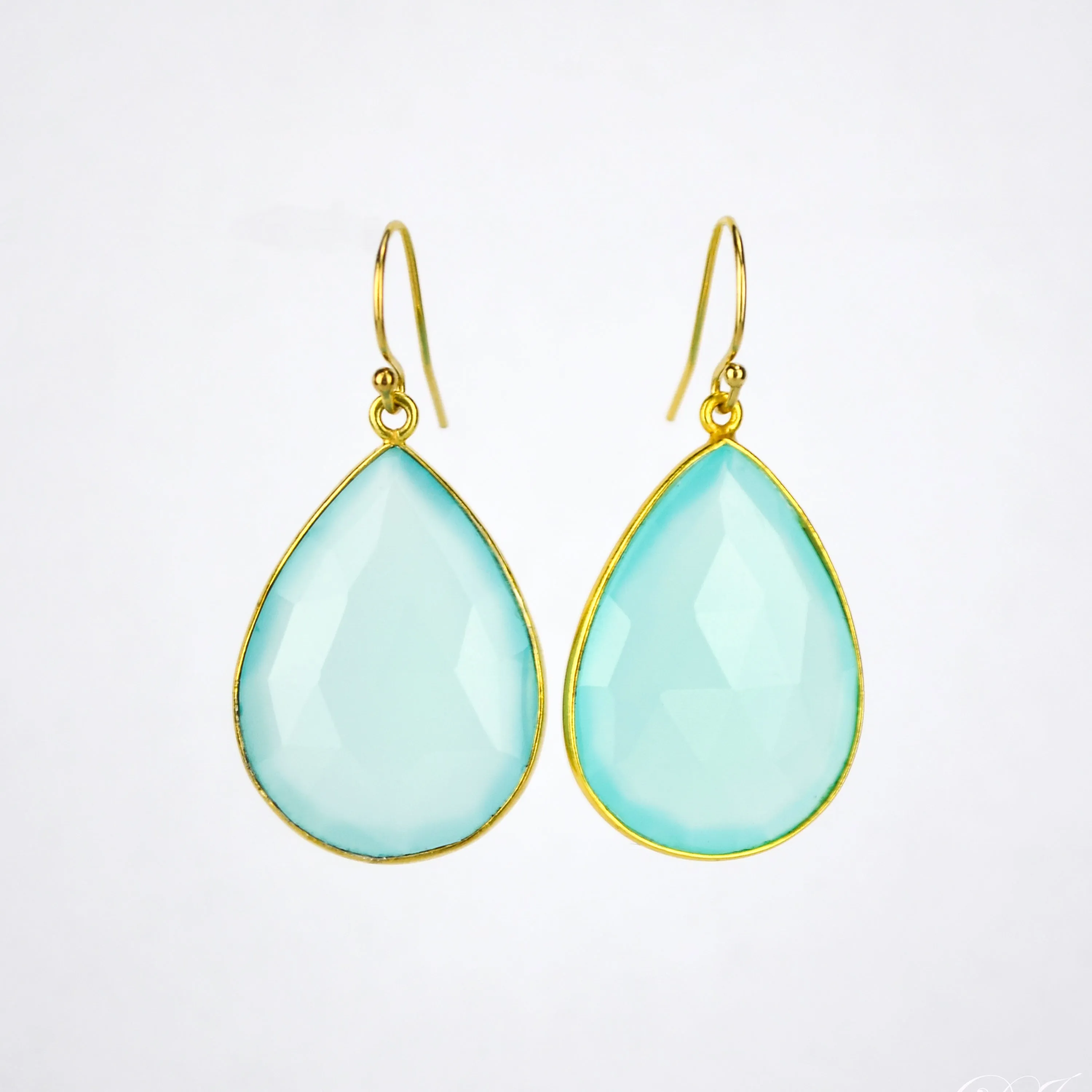 Aqua Chalcedony Earrings : March Birthstone