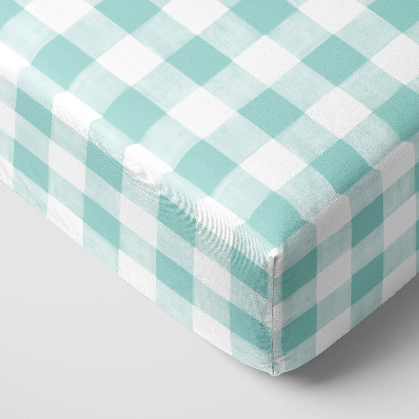 Aqua Gingham Fitted Crib Sheet