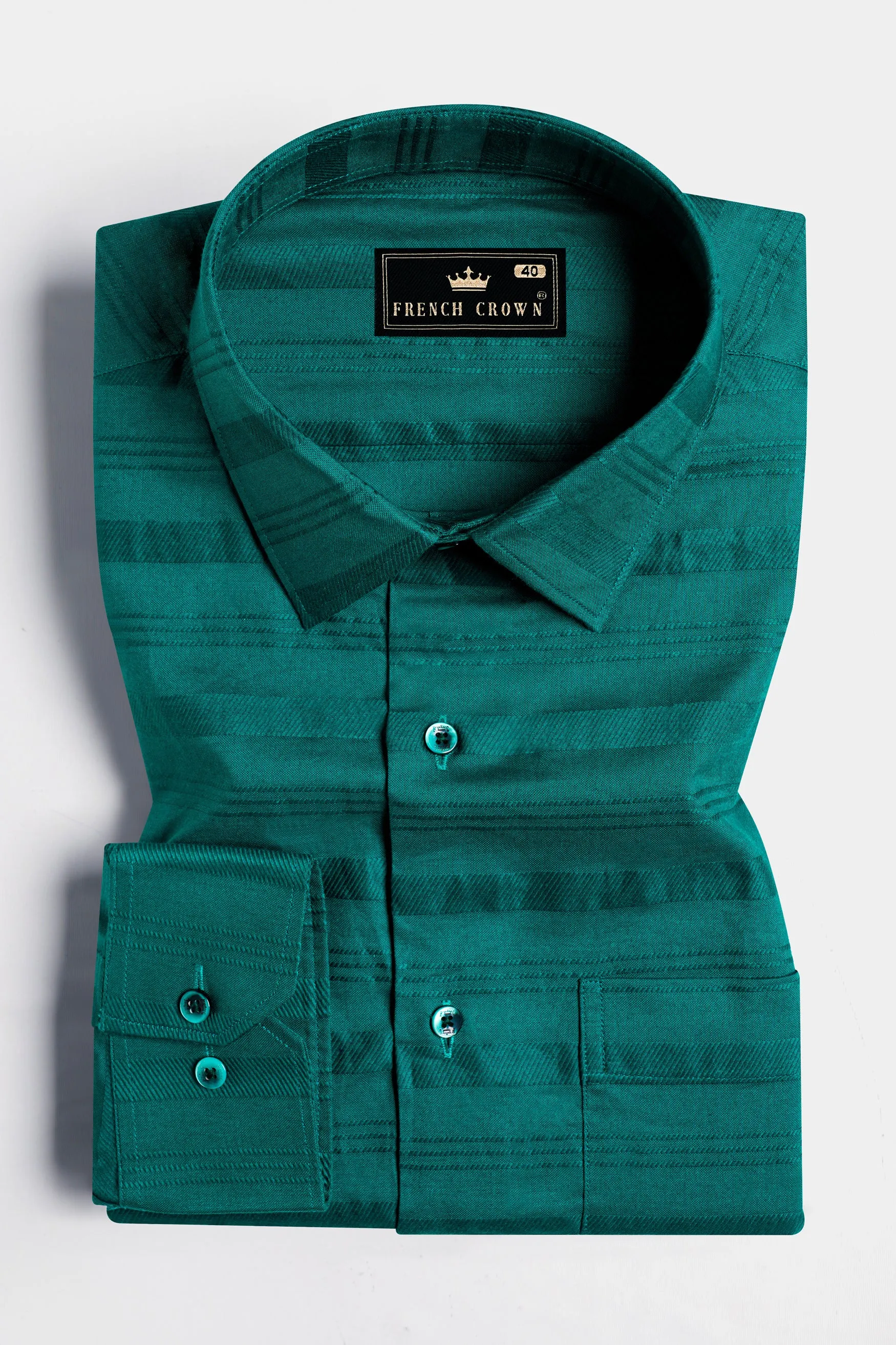 Aqua Green Striped Dobby Textured Premium Giza Cotton Shirt