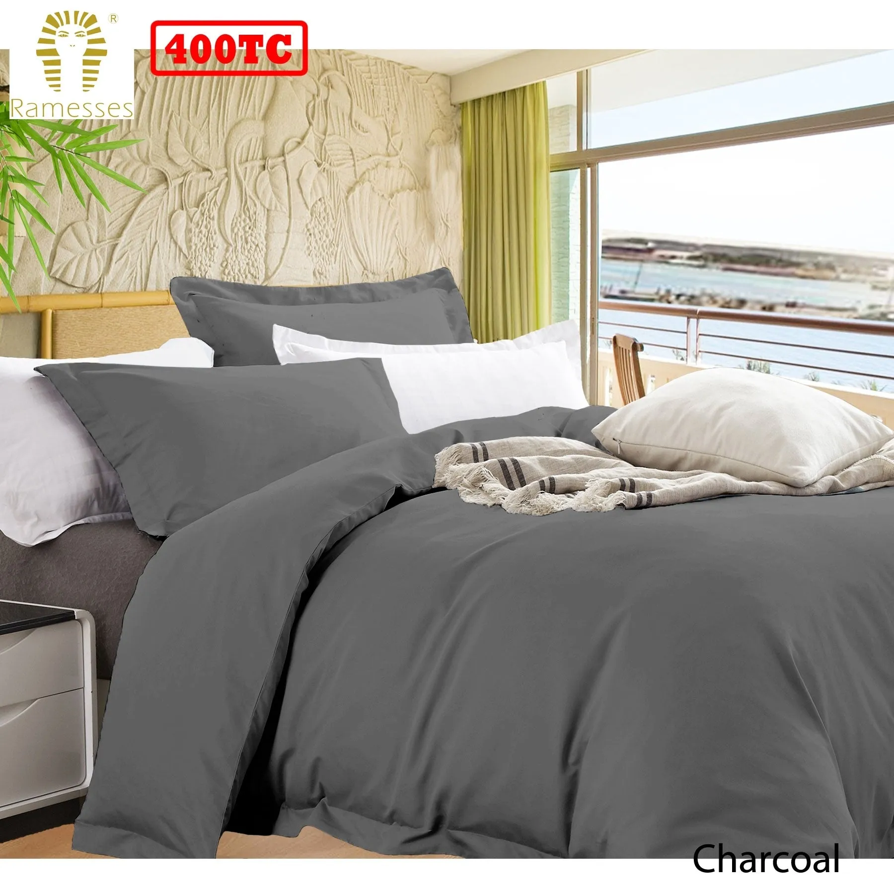 Bamboo Cotton Quilt Cover Set Charcoal King