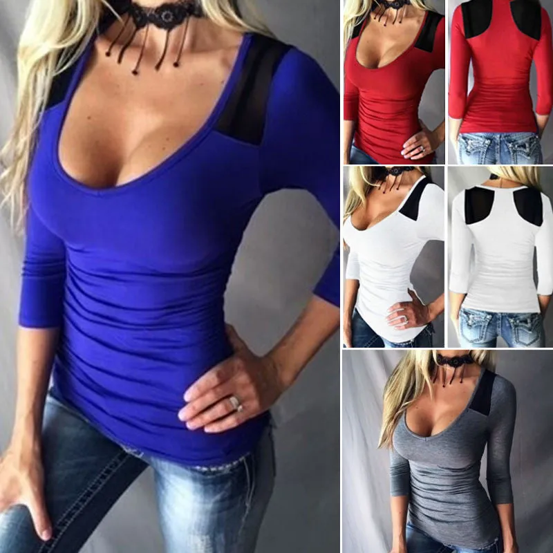 Big Scoop Patchwork Sexy Slim T-shirt