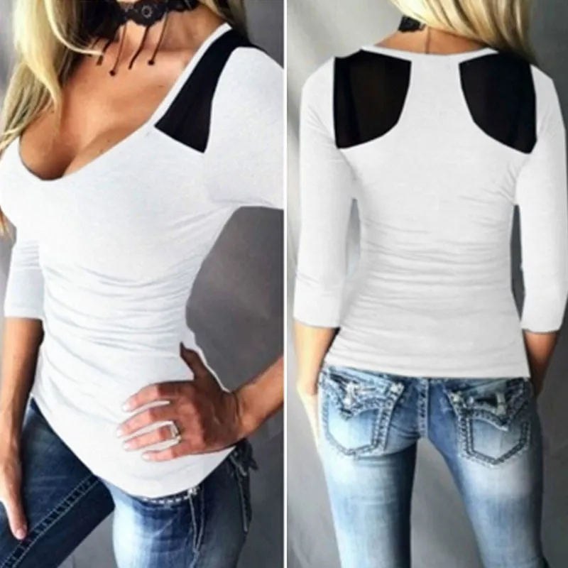 Big Scoop Patchwork Sexy Slim T-shirt