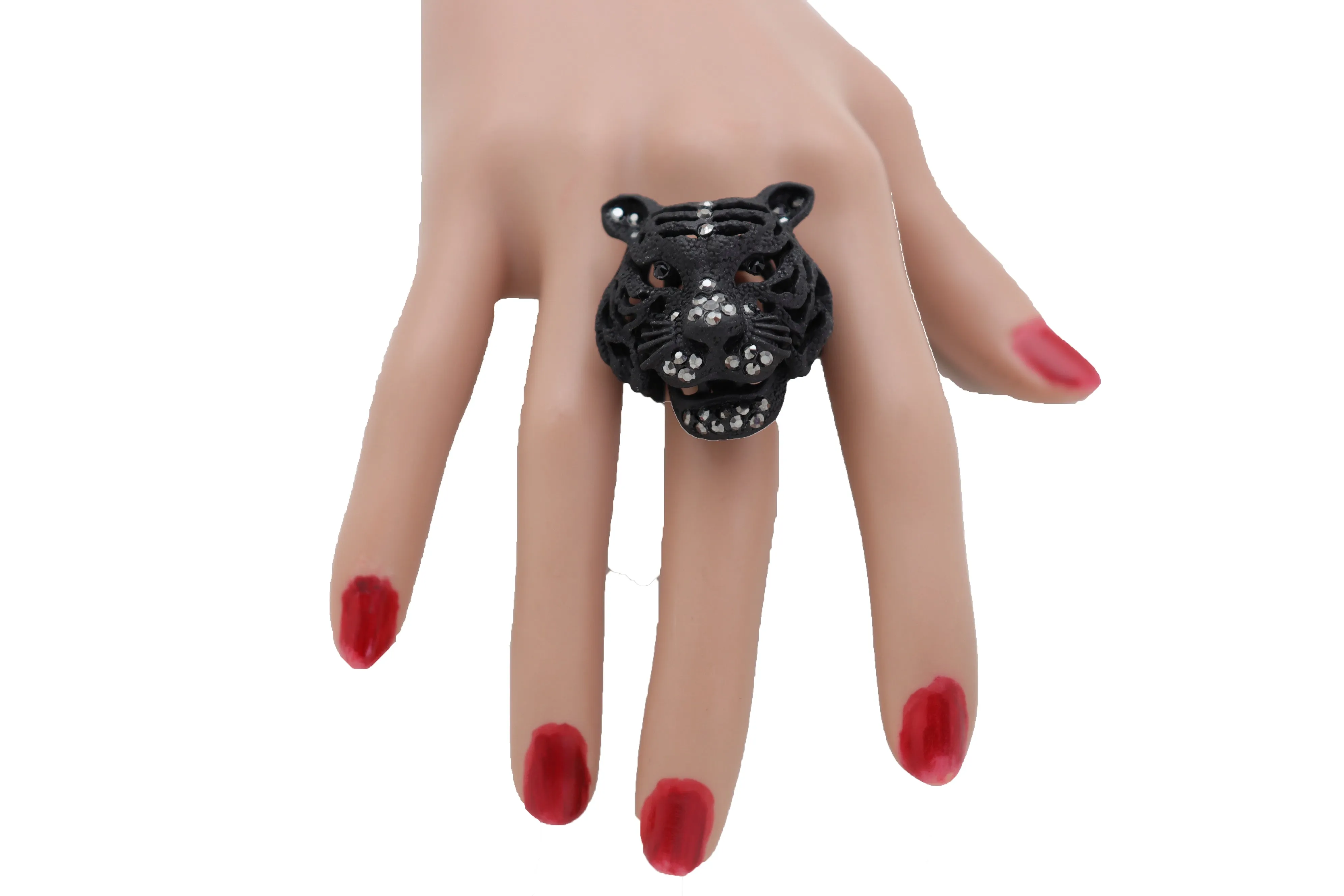 Black Metal Tiger Head Ring