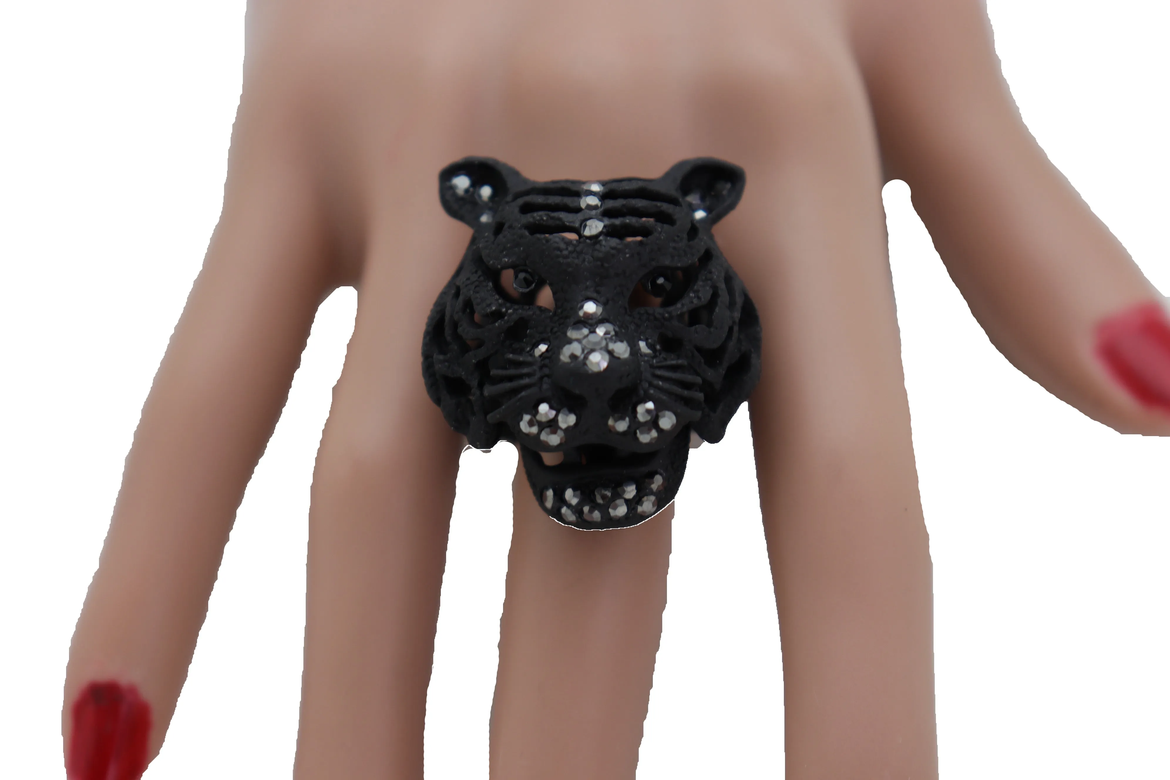 Black Metal Tiger Head Ring