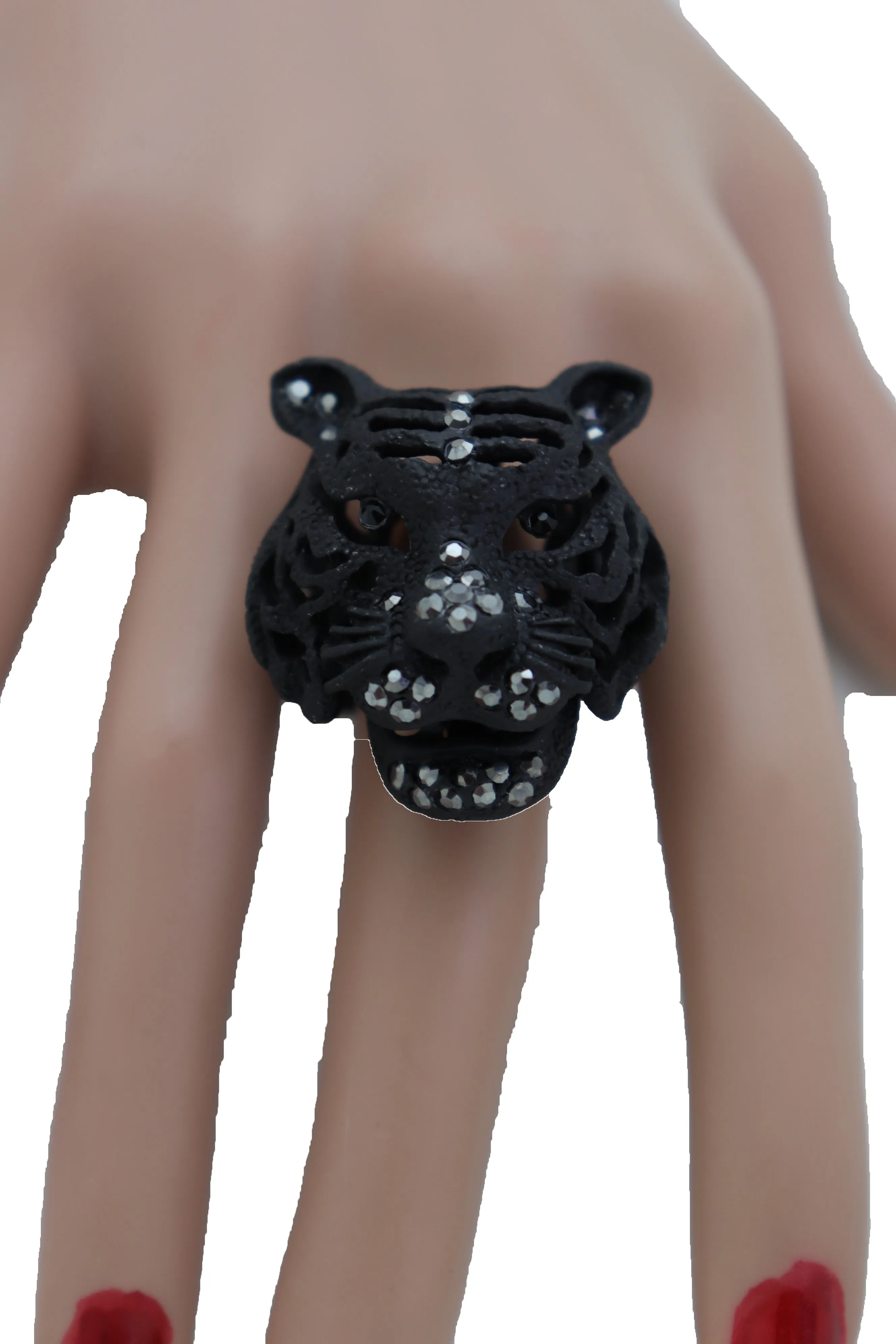 Black Metal Tiger Head Ring