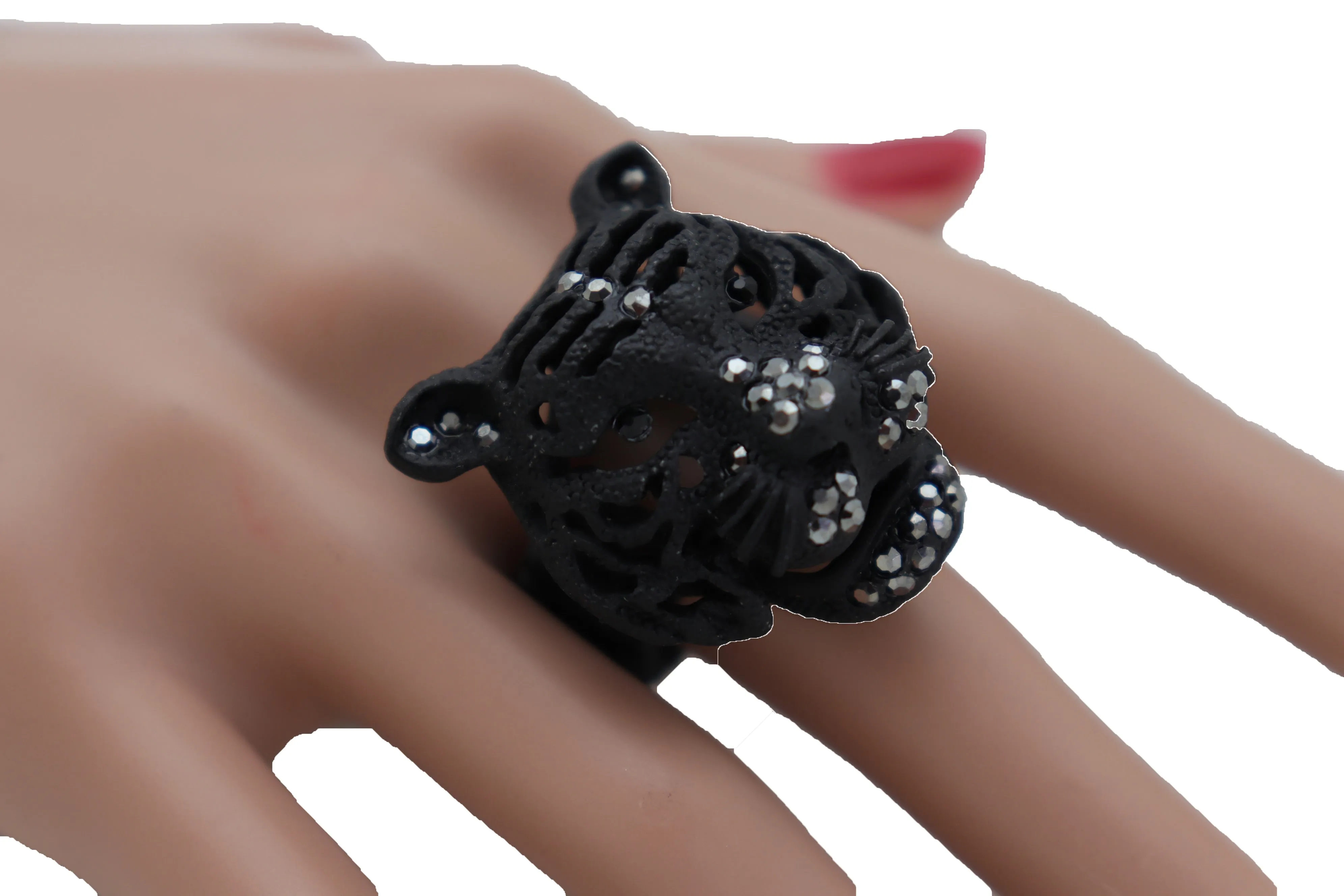 Black Metal Tiger Head Ring