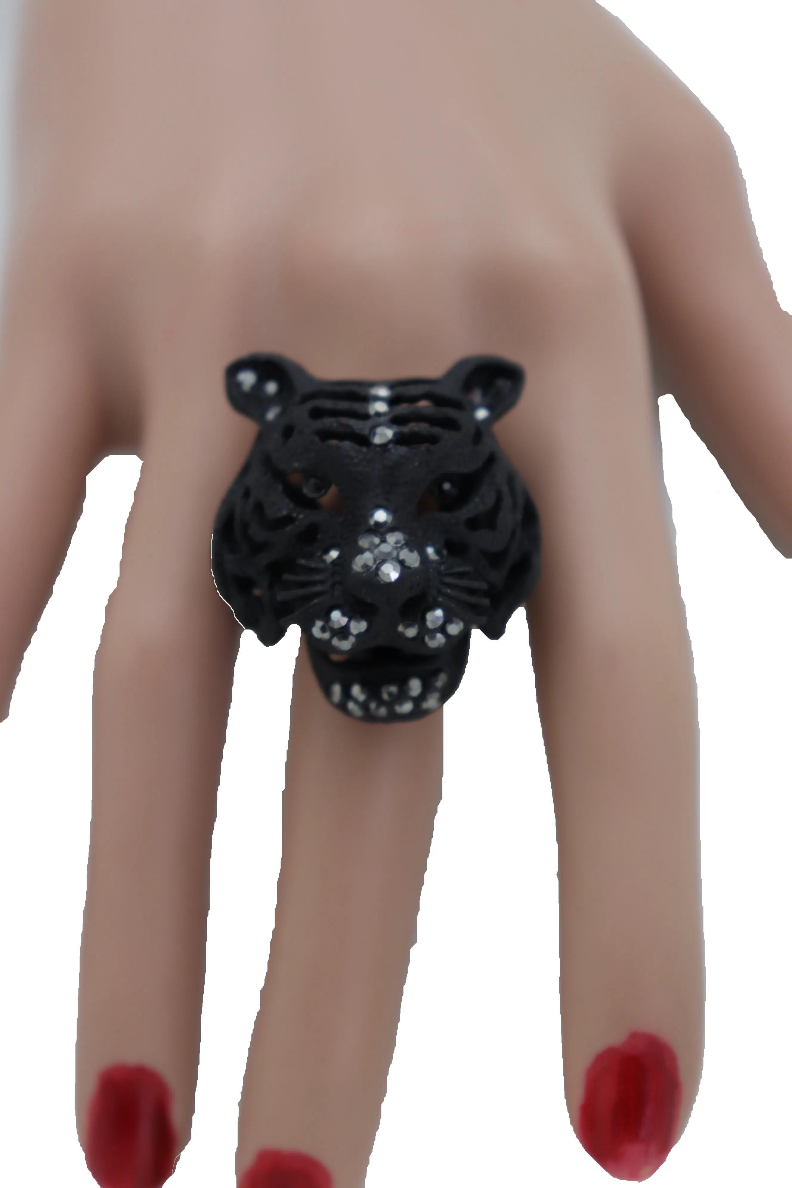 Black Metal Tiger Head Ring