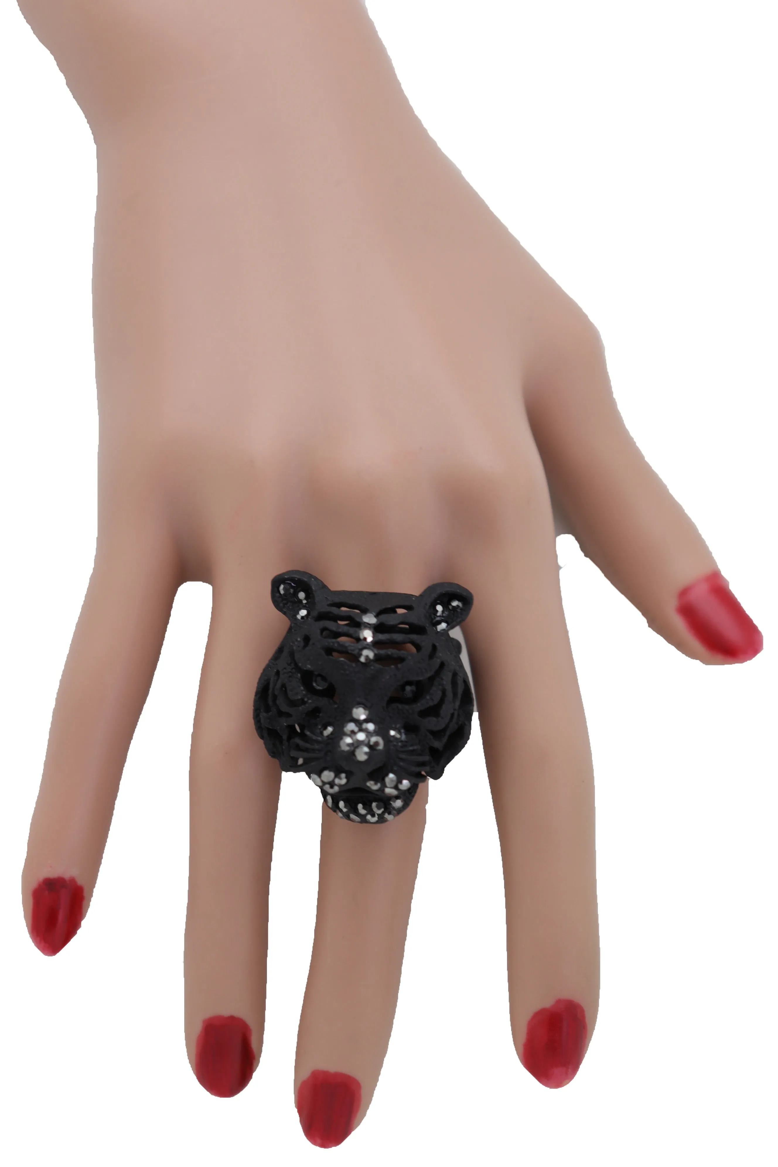 Black Metal Tiger Head Ring