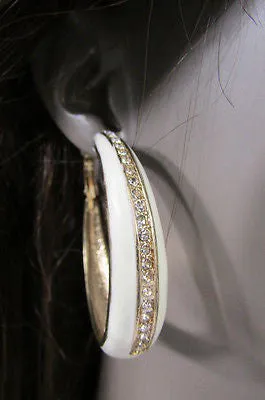 Black White Metal Classic Hoop Fashion Earrings Set Multi Rhinestones