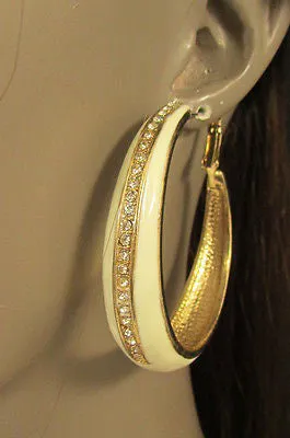 Black White Metal Classic Hoop Fashion Earrings Set Multi Rhinestones