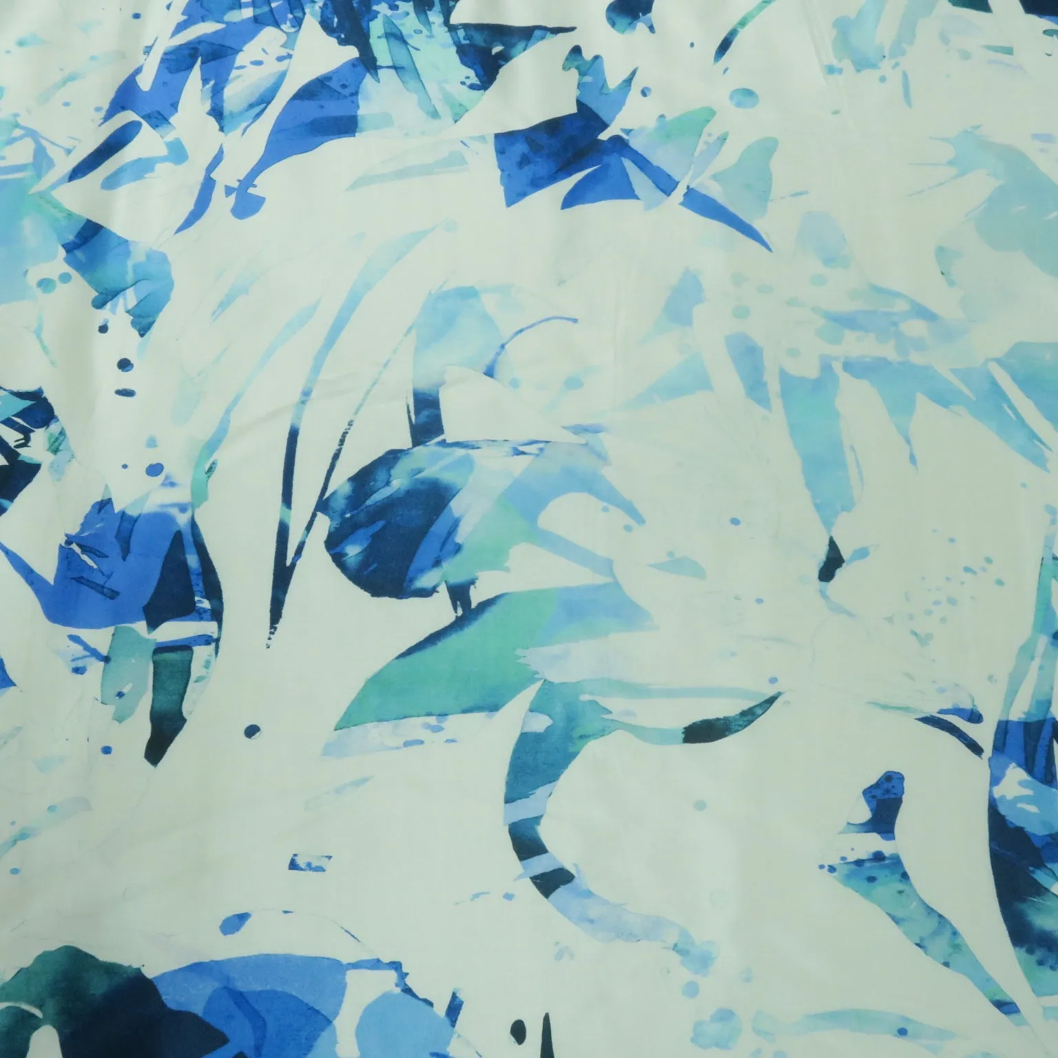 Blue and Aqua Paint Splashes on a White Background Printed Silk Charmeuse Fabric