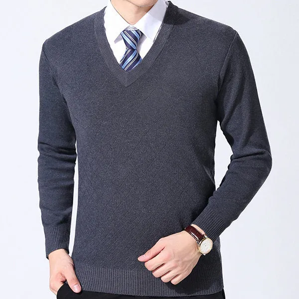 Brief Style Warm Knitted V-neck Casual Sweater