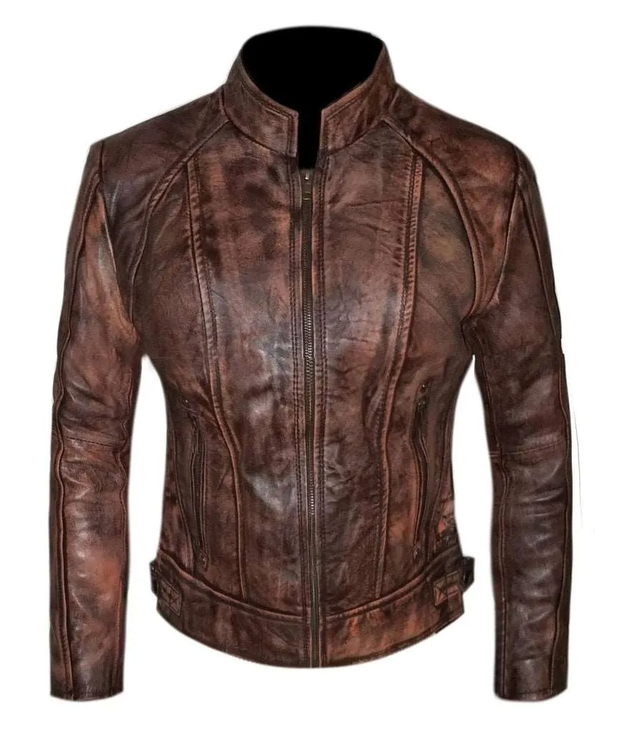 Brown Wax Sheepskin Leather Women's Biker Jacket