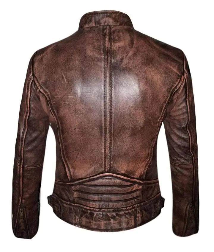 Brown Wax Sheepskin Leather Women's Biker Jacket