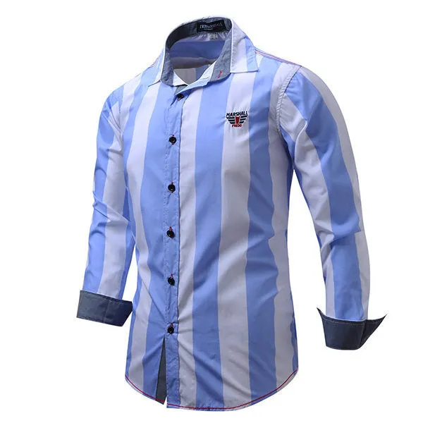 Business Fashion Stripes Printing Cotton Soft Casual Long Sleeve Dress Shirts for Men