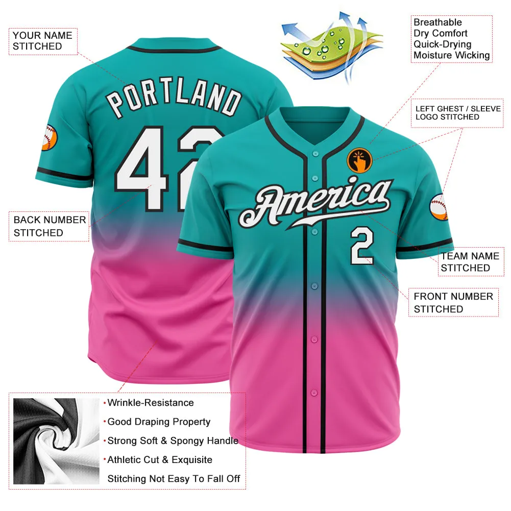 Custom Aqua White Pink-Black Authentic Fade Fashion Baseball Jersey