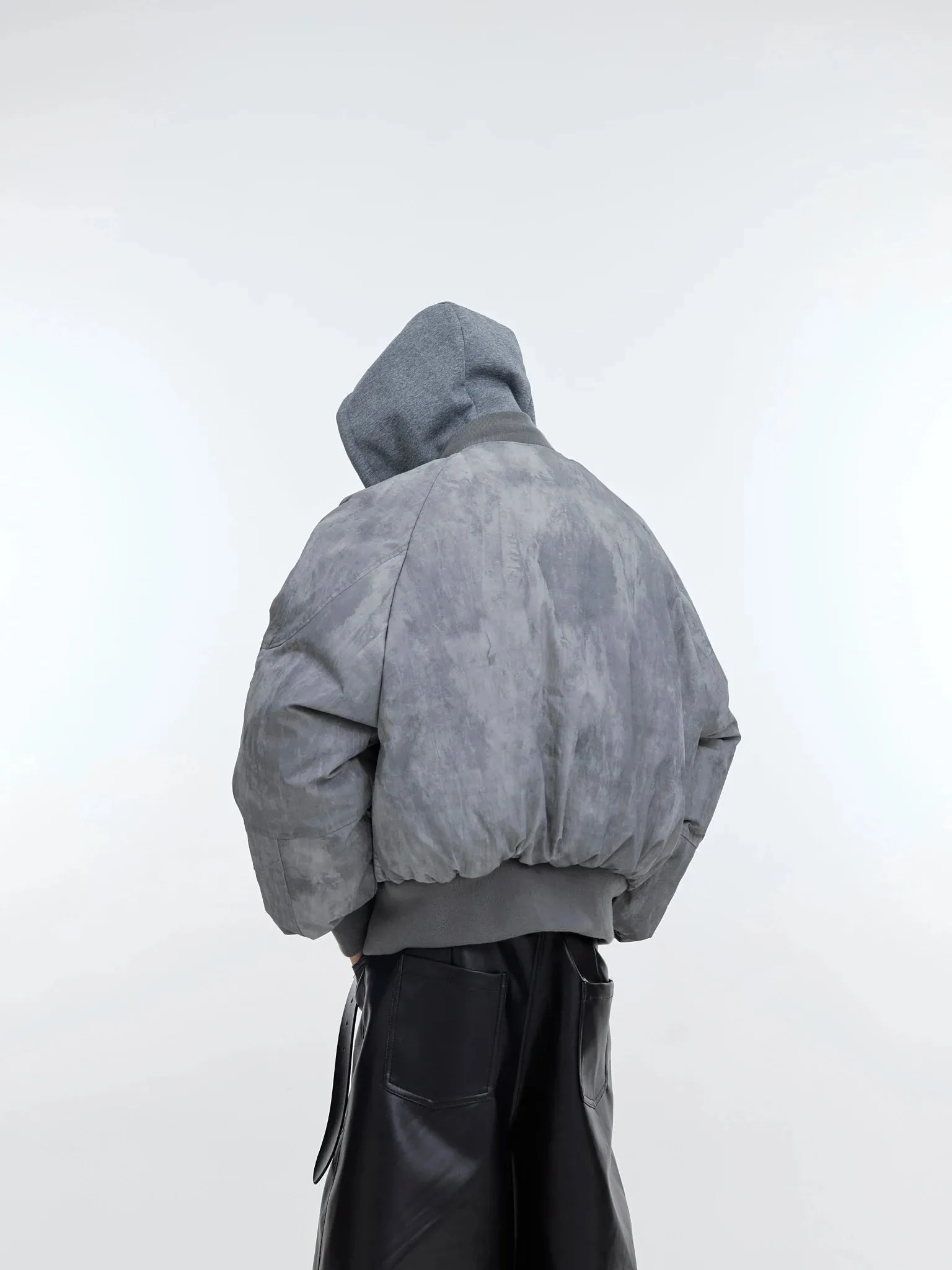 Deconstructed Two-Piece Hoodie & Puffer Jacket | Distressed Wash Short Coat