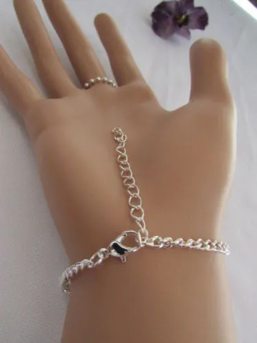 Delicate Silver Metal Rhinestone Cross Hand Chain