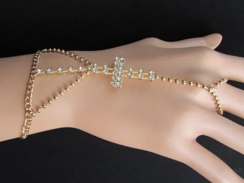 Delicate Silver Metal Rhinestone Cross Hand Chain