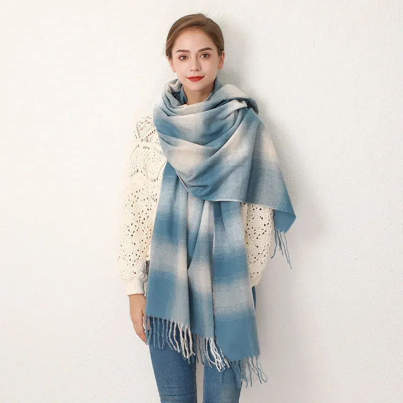 Europe Gradient Plaid Acrylic Cashmere Soft Warm Long Muffler Scarf