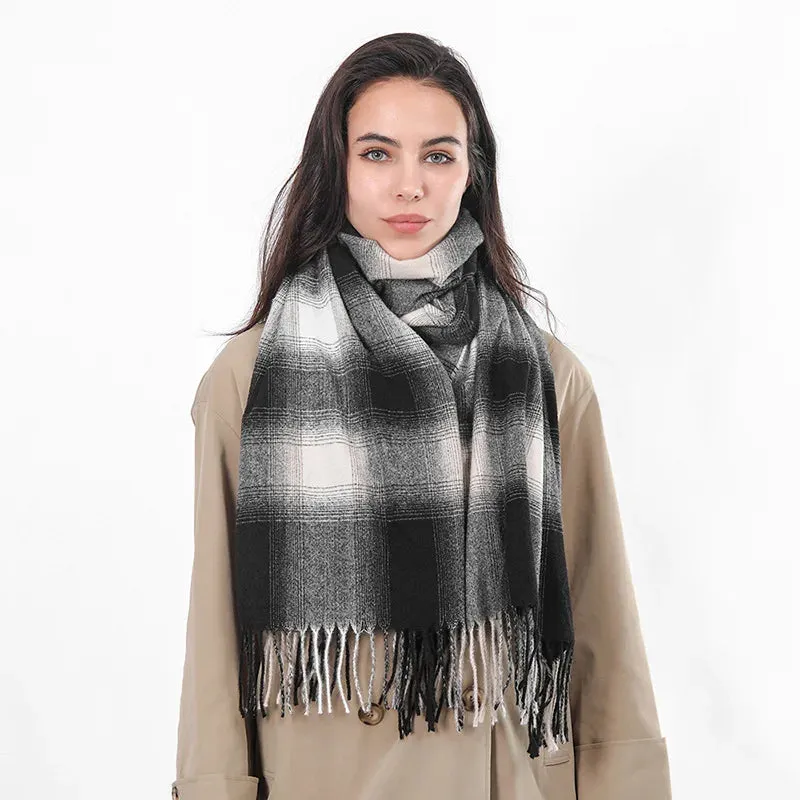 Europe Gradient Plaid Acrylic Cashmere Soft Warm Long Muffler Scarf