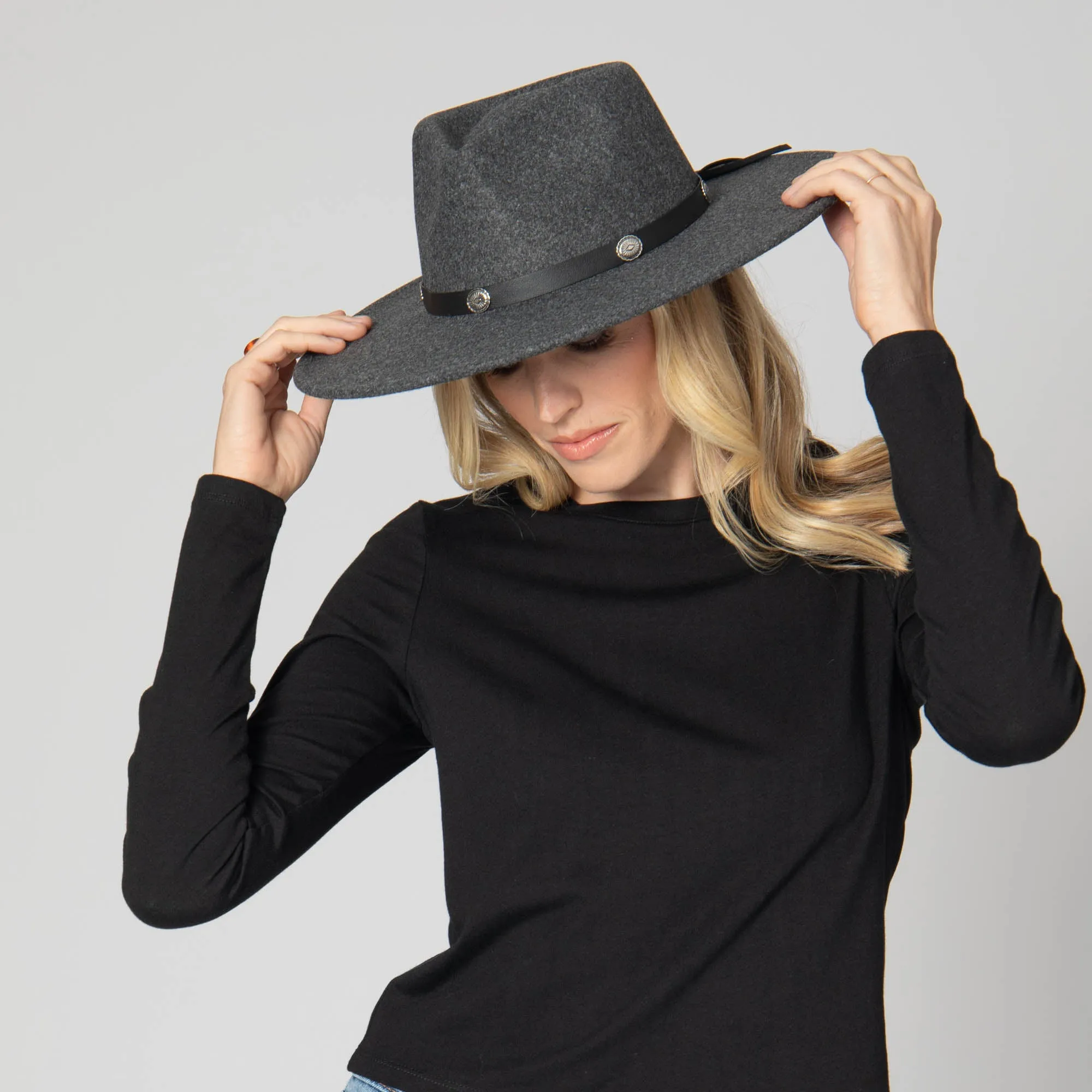 Faux Felt Fedora with Silver Concho Band