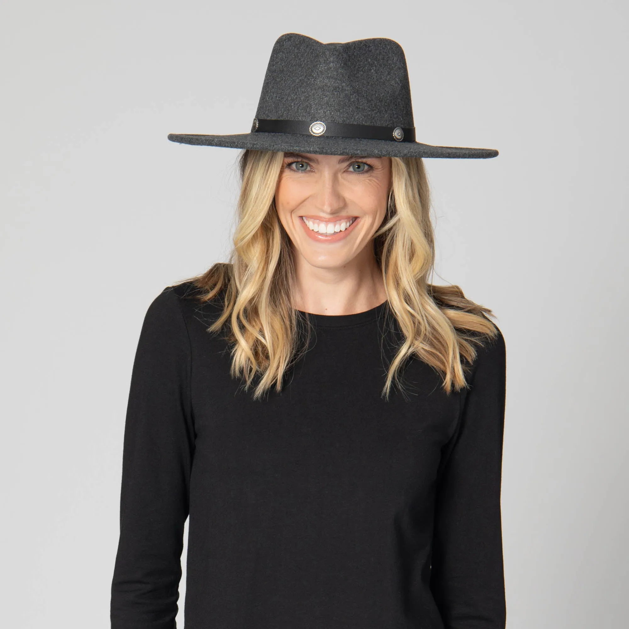 Faux Felt Fedora with Silver Concho Band