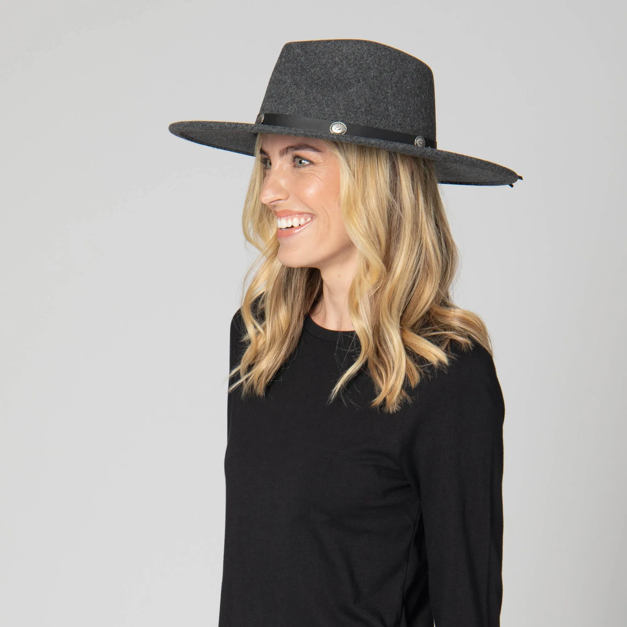 Faux Felt Fedora with Silver Concho Band