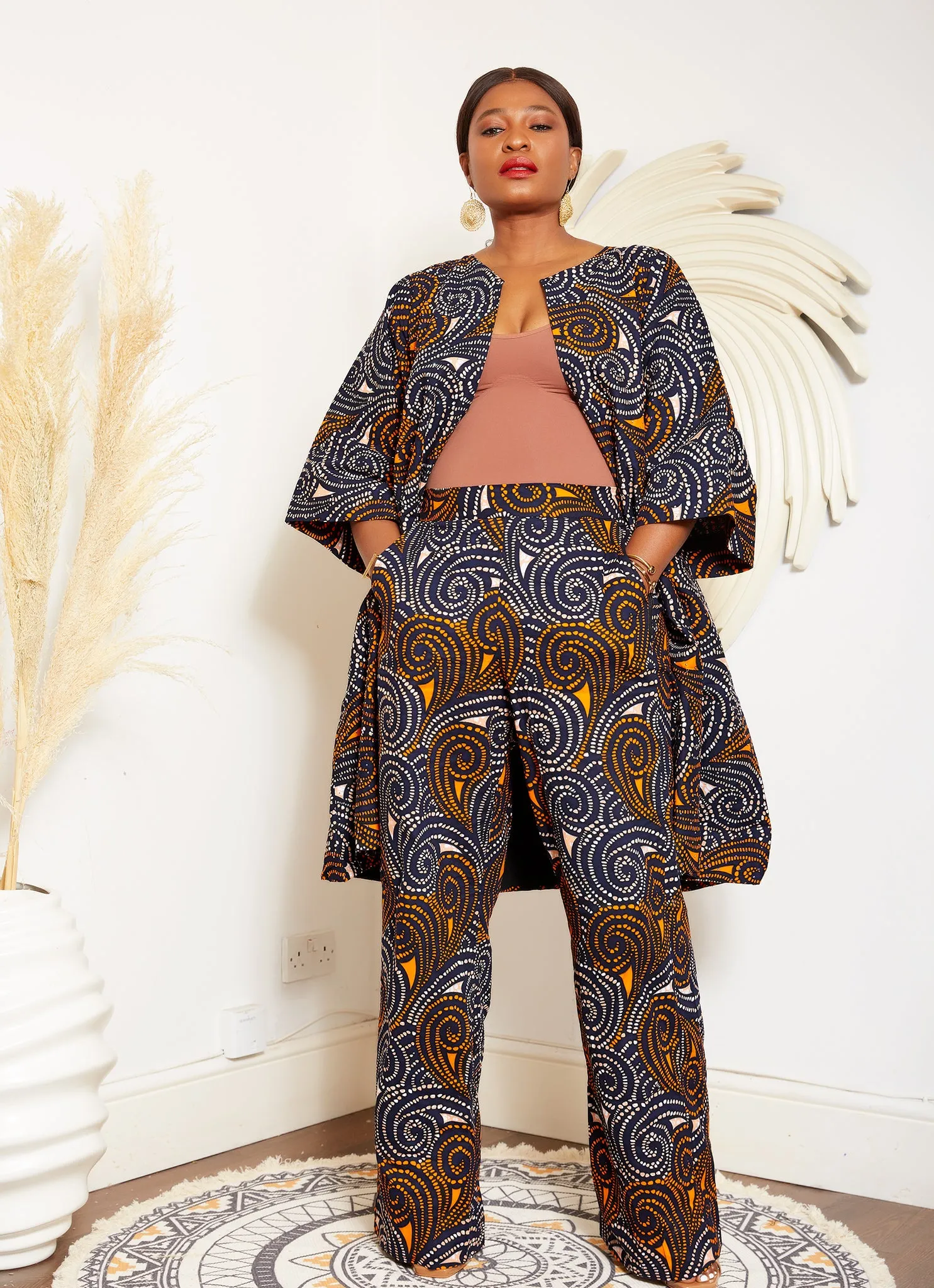 Fully Embellished African Print Midi Jacket - Izoghie