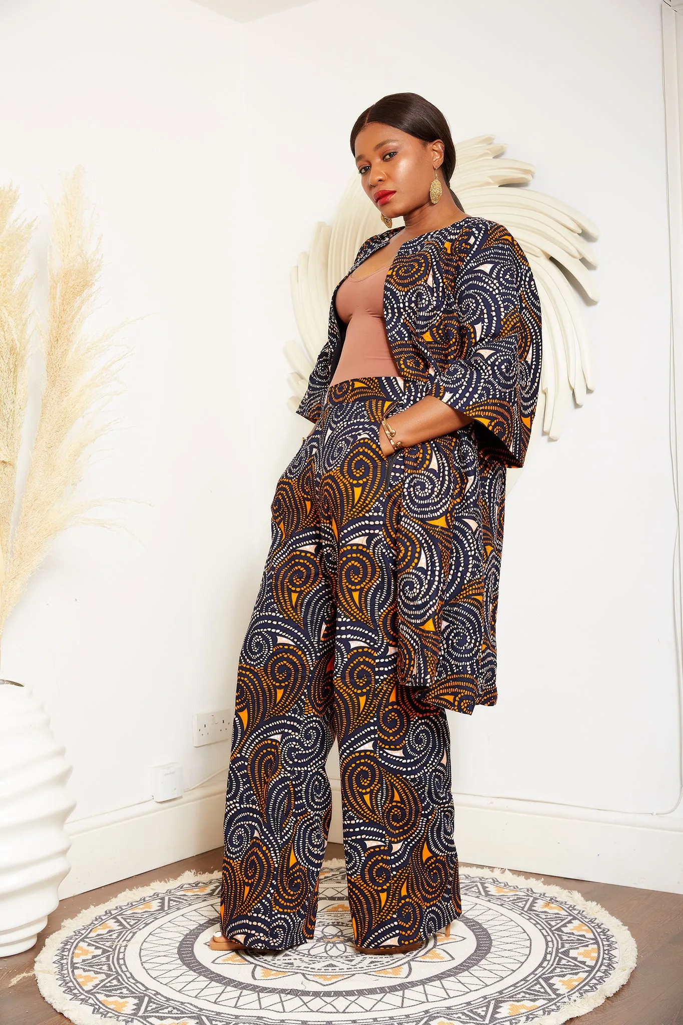 Fully Embellished African Print Midi Jacket - Izoghie