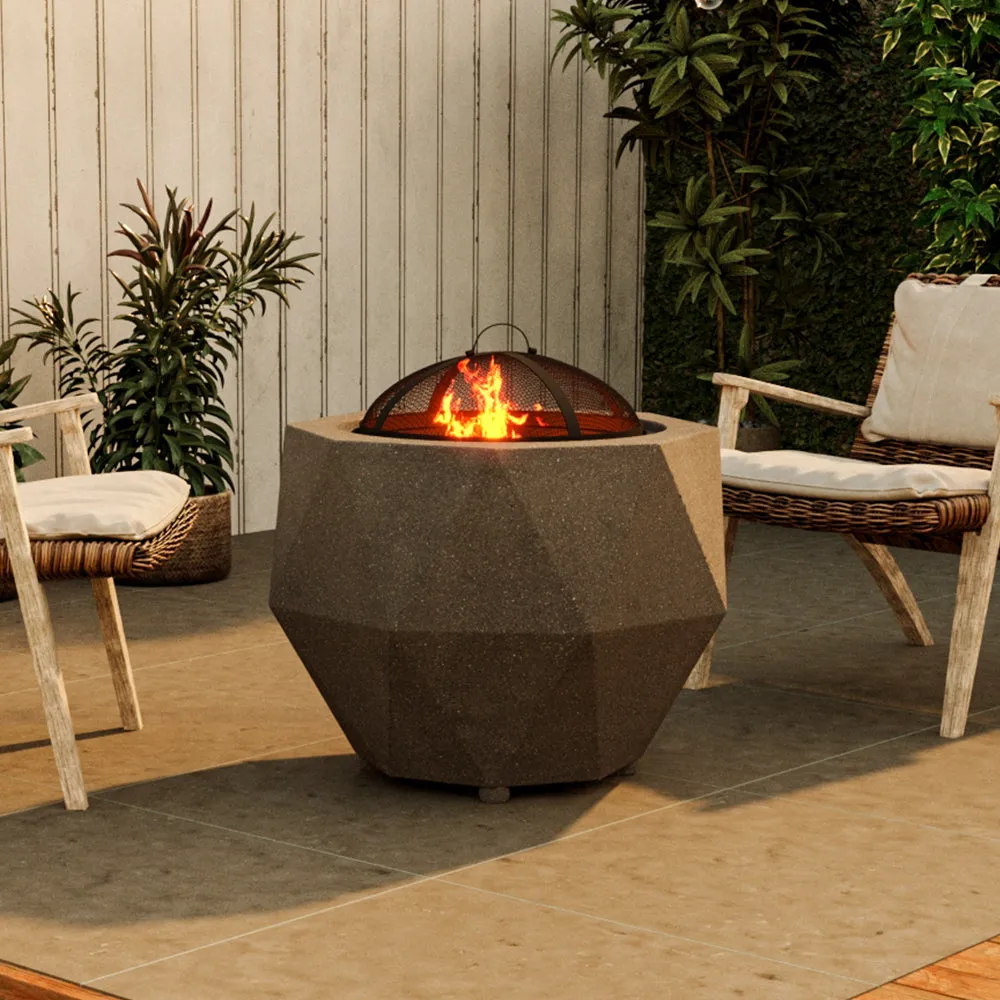 Grey Finished Outdoor Fire Pit Metal Octagonal Wood Burning Fire Bowl