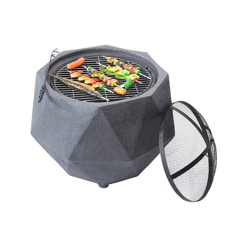 Grey Finished Outdoor Fire Pit Metal Octagonal Wood Burning Fire Bowl