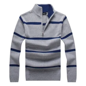 Half-cardigan Striped Casual Sweater