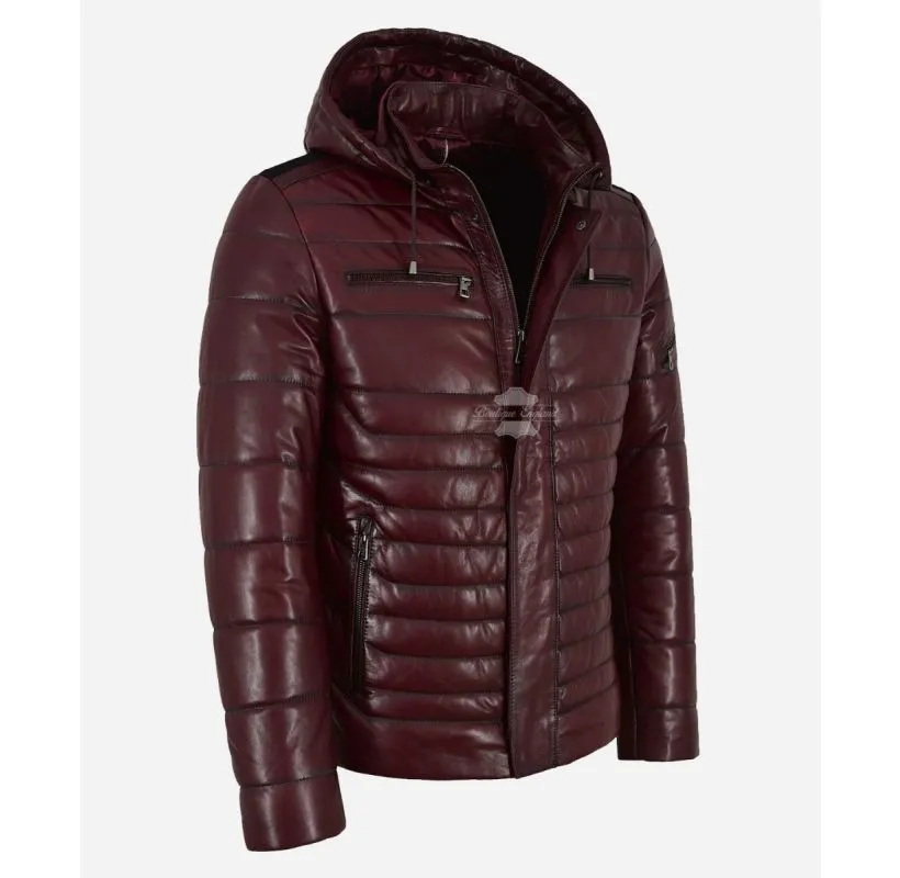 ICEBERG LEATHER PUFFER Men's Padded Leather Hooded Jacket