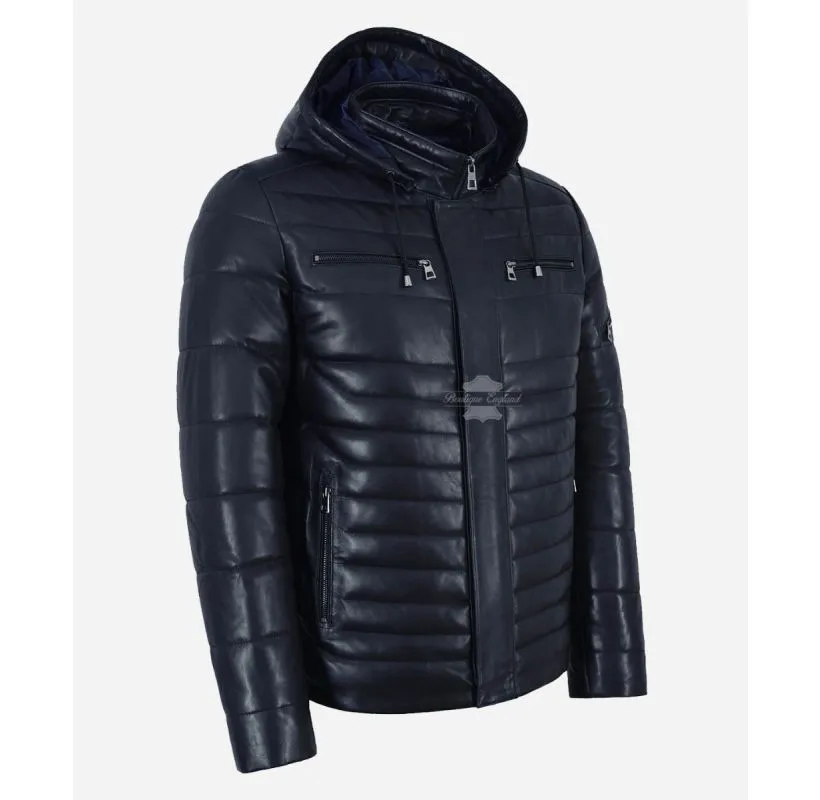 ICEBERG LEATHER PUFFER Men's Padded Leather Hooded Jacket