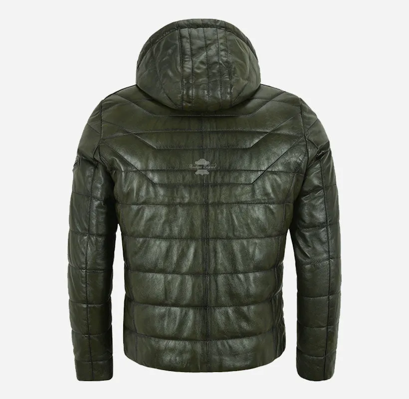 ICEBERG LEATHER PUFFER Men's Padded Leather Hooded Jacket