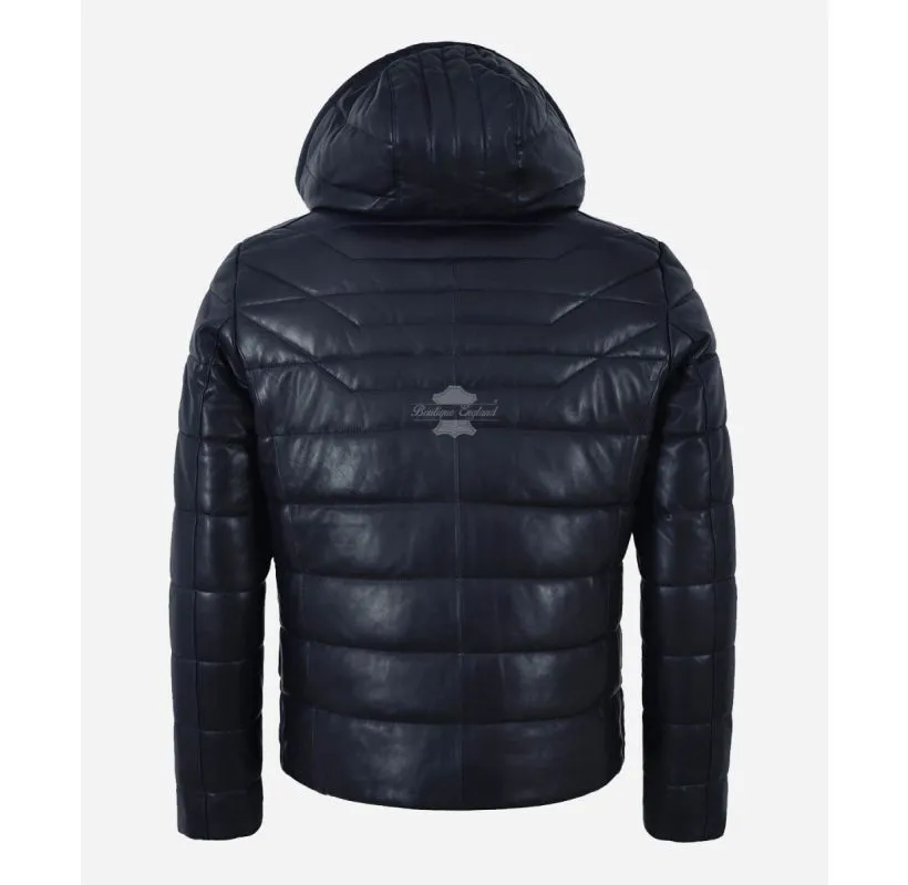 ICEBERG LEATHER PUFFER Men's Padded Leather Hooded Jacket