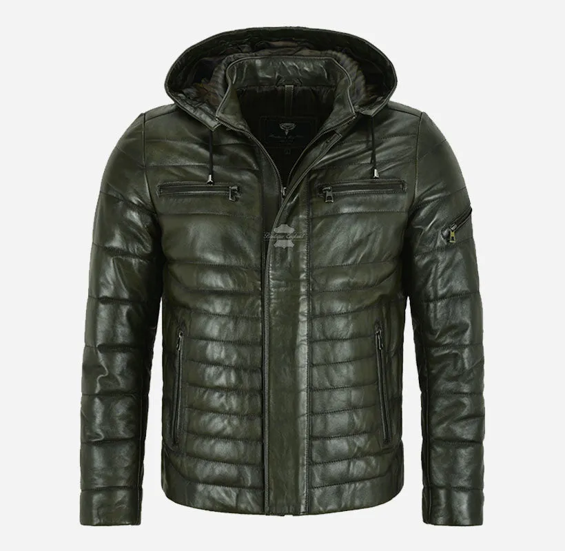 ICEBERG LEATHER PUFFER Men's Padded Leather Hooded Jacket