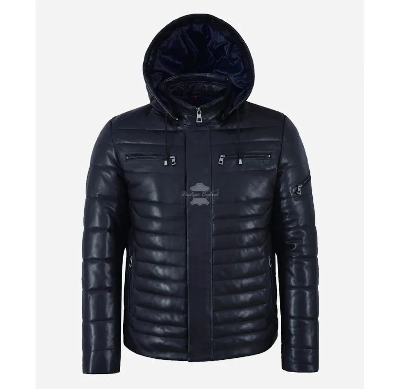 ICEBERG LEATHER PUFFER Men's Padded Leather Hooded Jacket