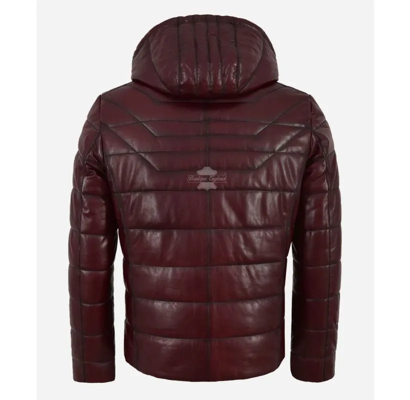 ICEBERG LEATHER PUFFER Men's Padded Leather Hooded Jacket