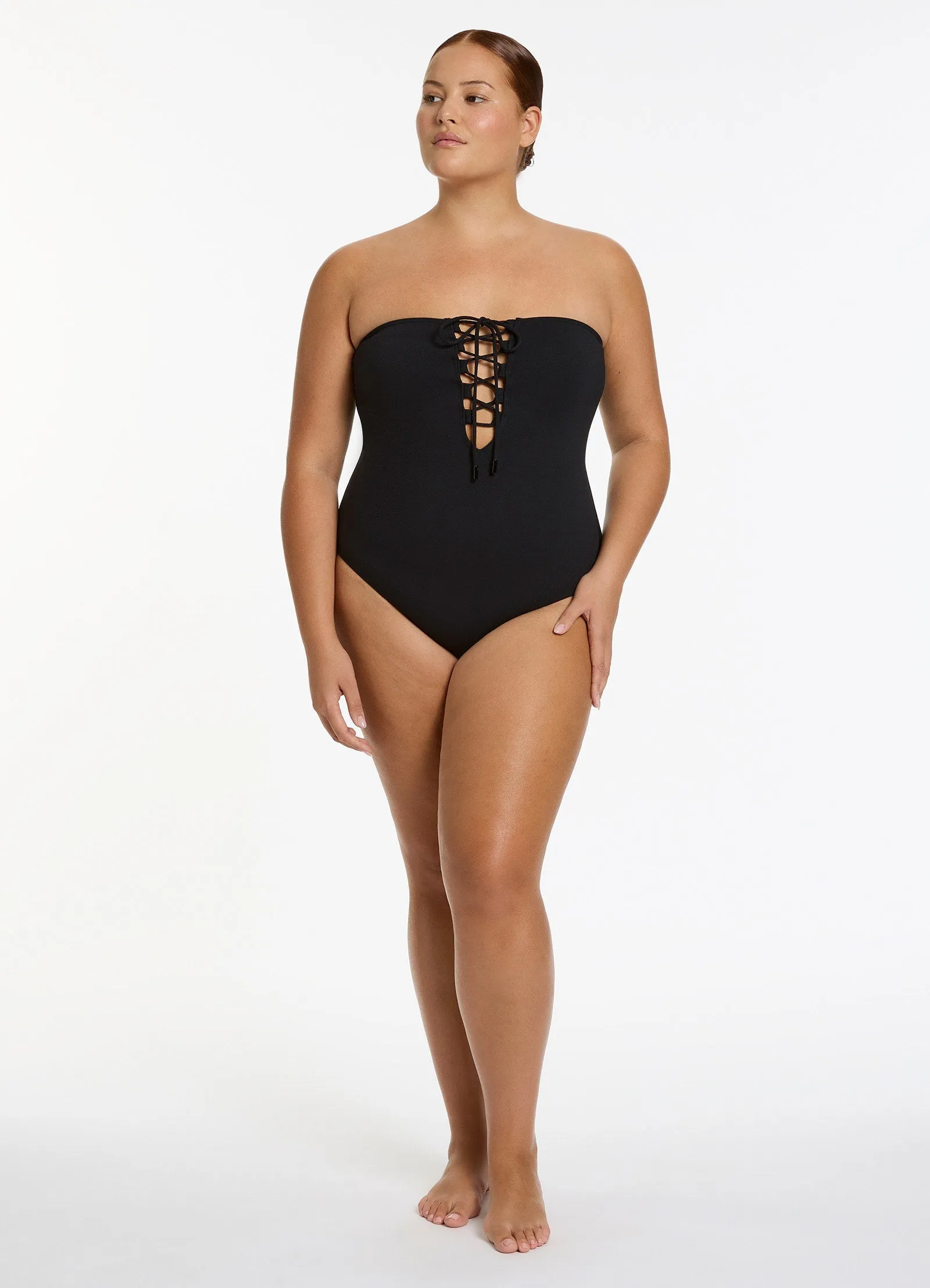 Joali Tie Front Bandeau One Piece - Black