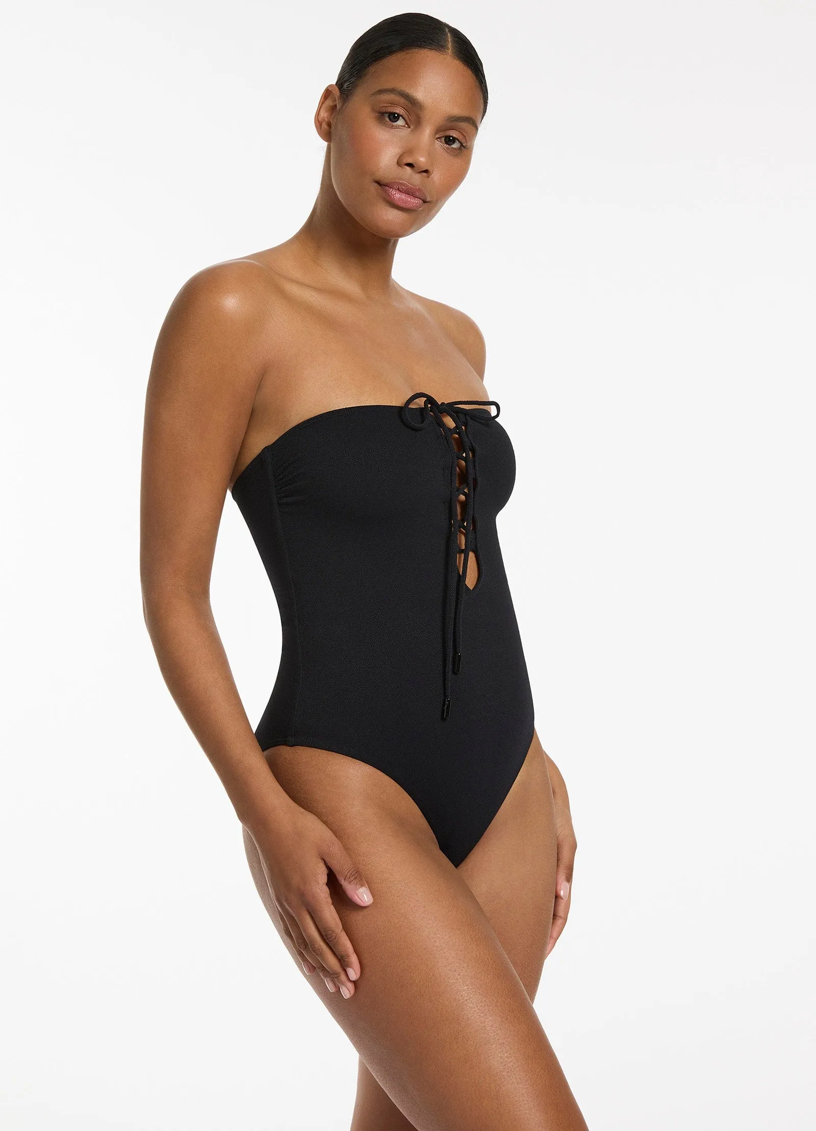 Joali Tie Front Bandeau One Piece - Black