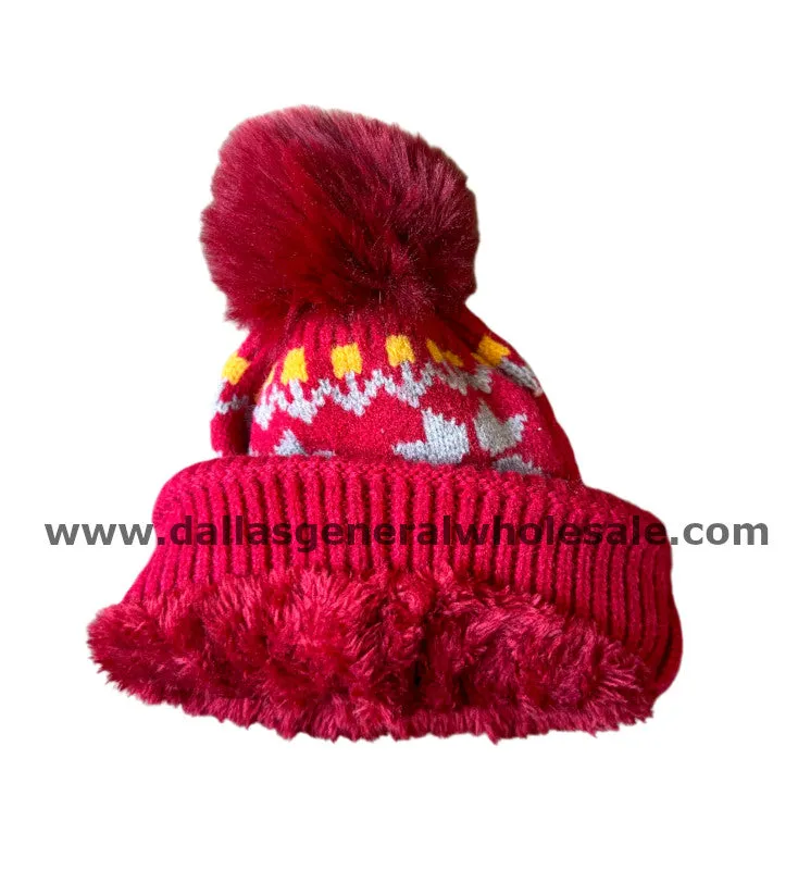 Kids Snowflake Pom Pom Beanies Wholesale