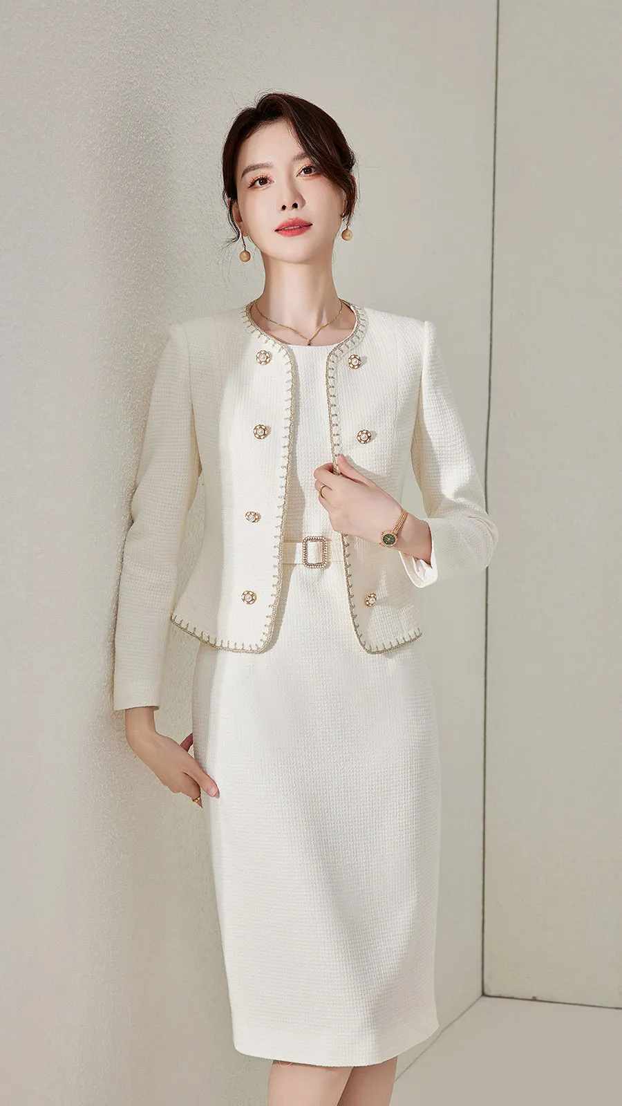 Meliora Marble White & Gold Dress Suit