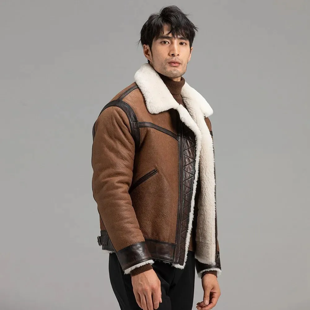 Men's Brown B3 Shearling Flight Jacket - Sheepskin Coat